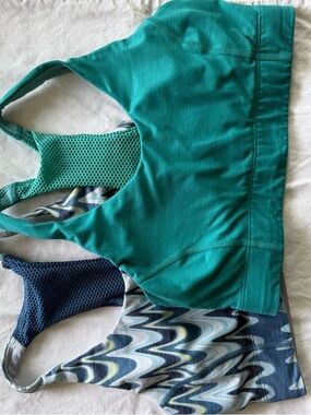 Outdoor Voices Teal & Navy Patterned Sports Bra Set of 2